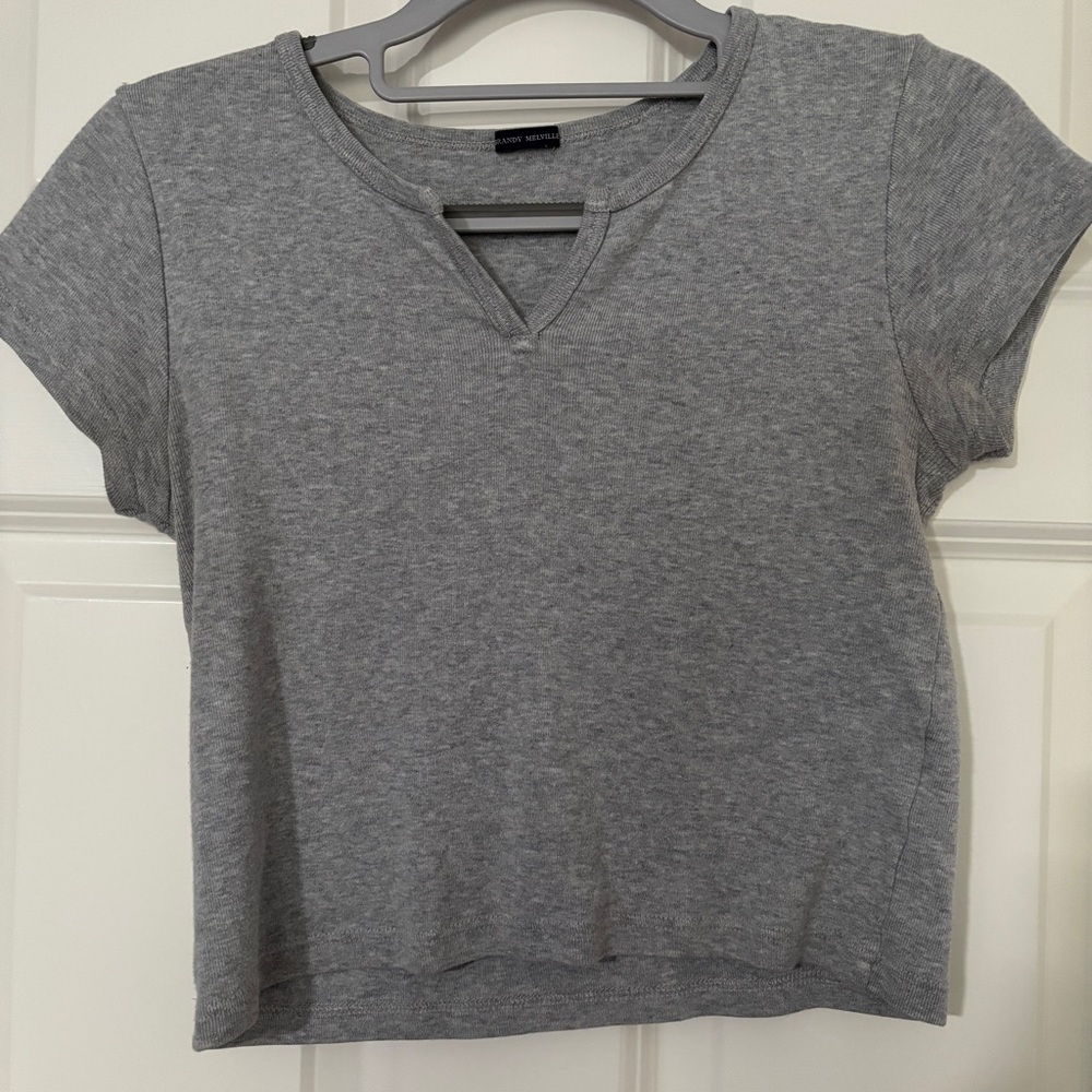 Brandy Melville Gray Crop Fitted T-Shirt
